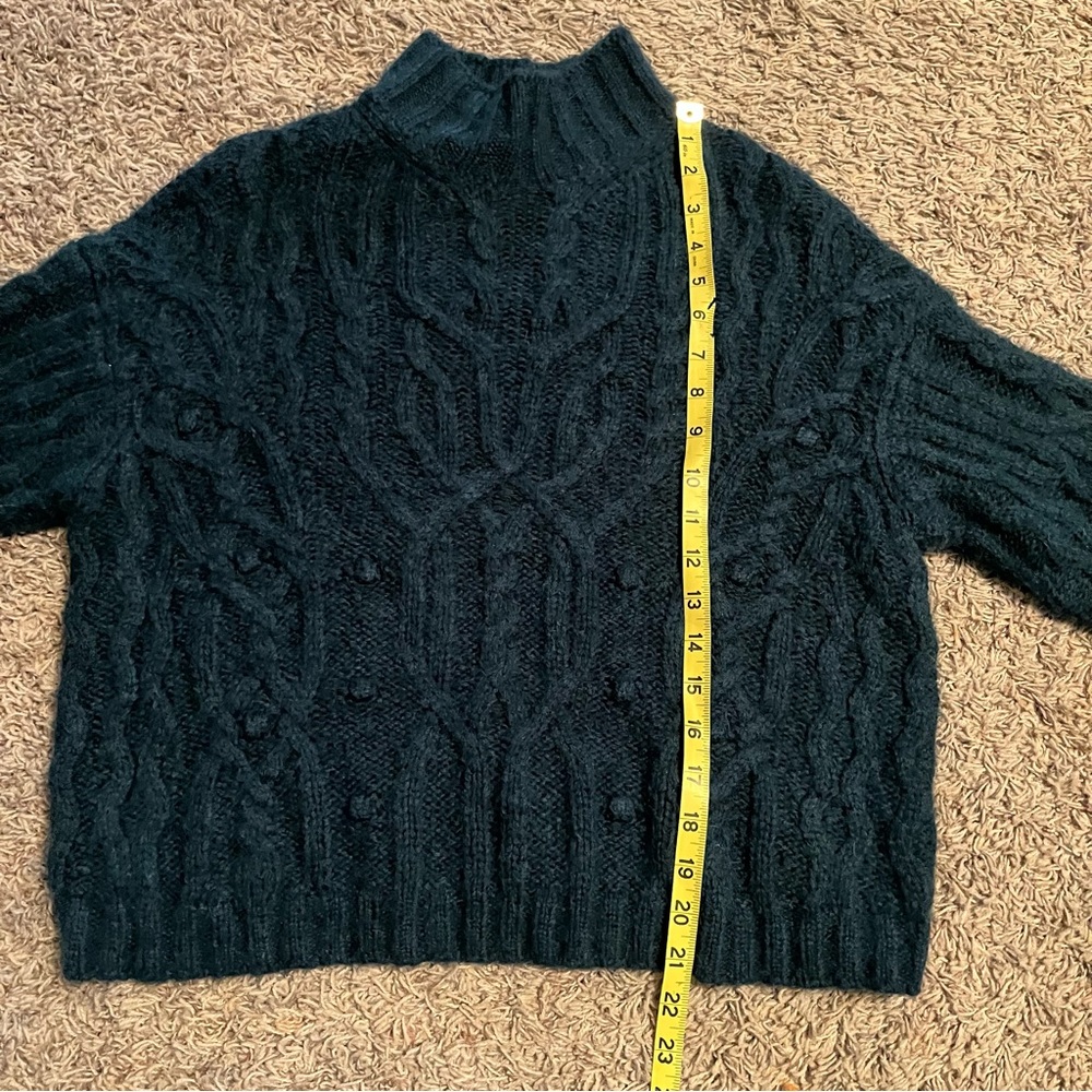 VINCE Interlaced Cable Knit Turtleneck Sweater Dark Malachite Sz M Alpaca Wool - Picture 13 of 15